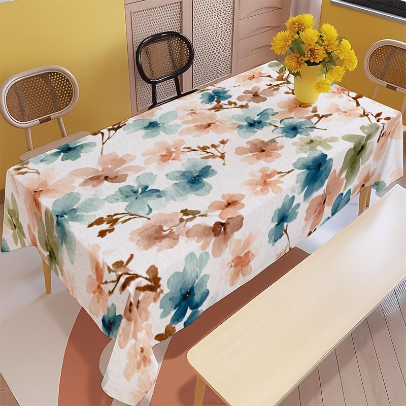 1pc Tablecloth Soft Fashion Watercolor Floral Pattern Table Cover Machine Washable Easy Clean Suitable for Dining Table, Coffee Table, Desk, Picnic Ta