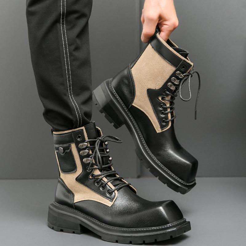 Men’s Retro Punk Thick Sole Platform Boots Jockey Boots Street Style Square Toe Motorcycle Boots High Boots Plus Size