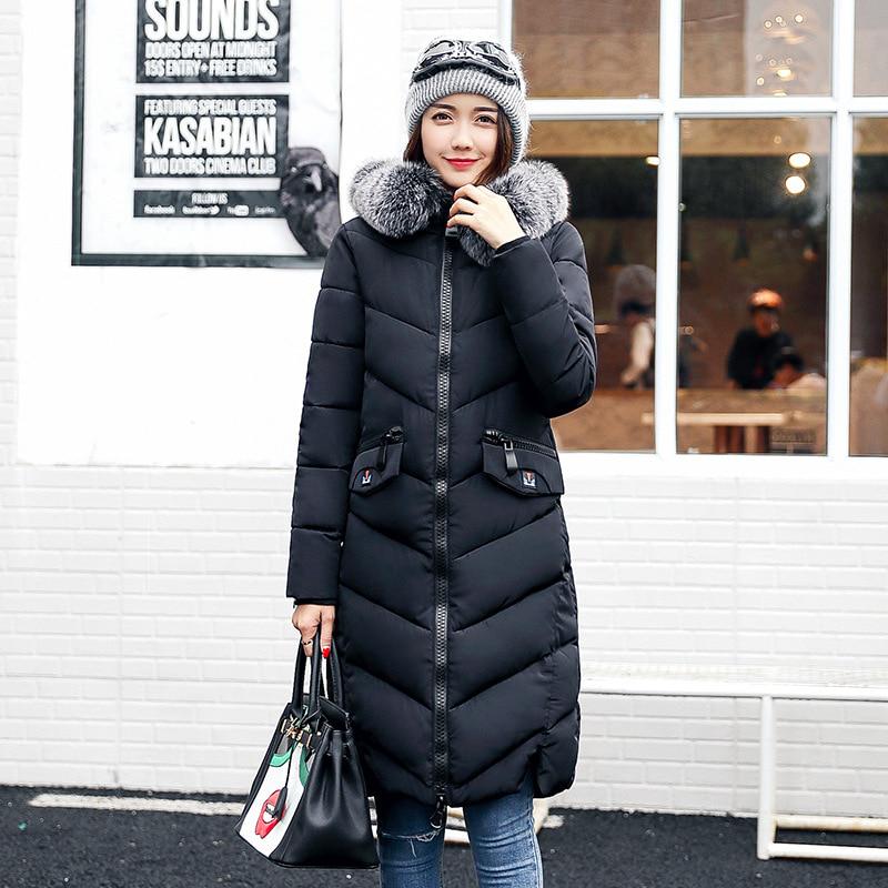 

Модное толстое зимнее теплое пальто женское зимняя куртка женская меховой воротник ватный женский с капюшоном M чёрный