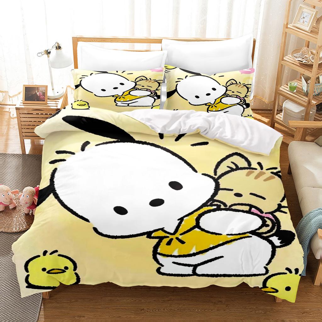 Pochacco Bettbezug-Set Bettwäsche Niedlich Bedruckt Cartoon Bettdeckenbezug Bettdecken-Sets 3-teiliges Set 1 Bezüge King Size