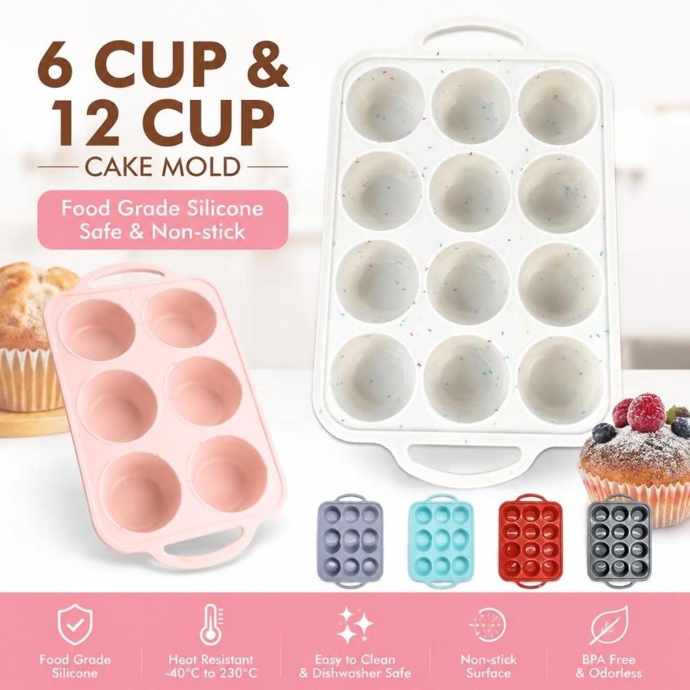 12-Cavity Baking Molds 6-Cavity Easy Release Molds Durable Silicone Cake Molds Oven Use