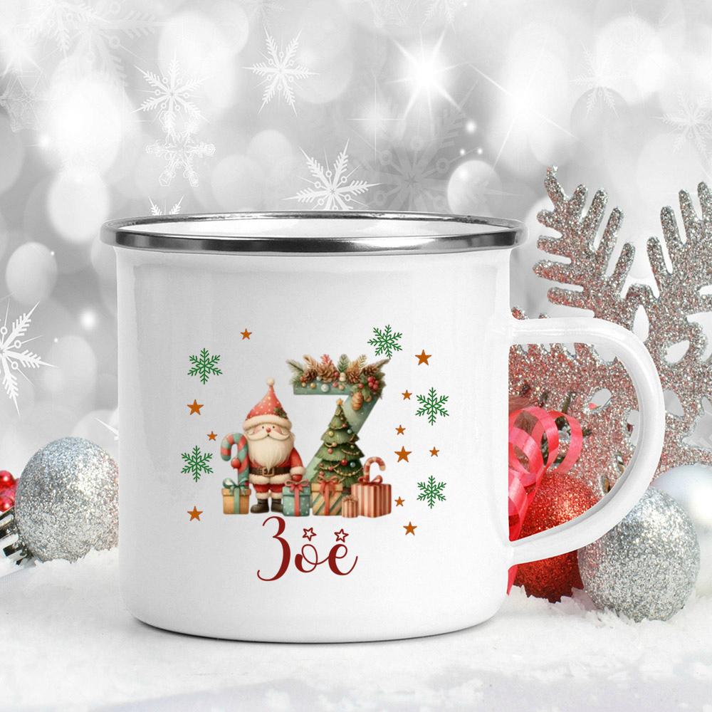 Personalisierte Weihnachten mit Namen Tasse Heiße Schokolade Schokoladen Tasse Getränke Saft Tasse Weihnachtsdekor weiße Emaille Tassen Weihnachten Geschenk