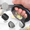 Kitchen Garlic Press Rocker 304 Stainless Steel Ergonomic Handle Garlic Mincer Slicer with Cleaning Brush Silicone Peeler