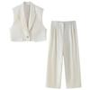 Summer Trousers Set For Women Lapel Sleeveless Short Vest Top Chic Elegant Formal Style Women's Wide Leg Long Pant