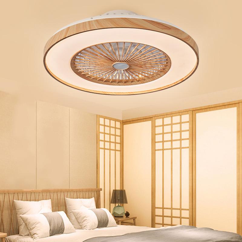 Japanese-Style Flush Mount Fan Light with Wood Grain, Chandelier for Living Room, Bedroom, Restaurant, 110V