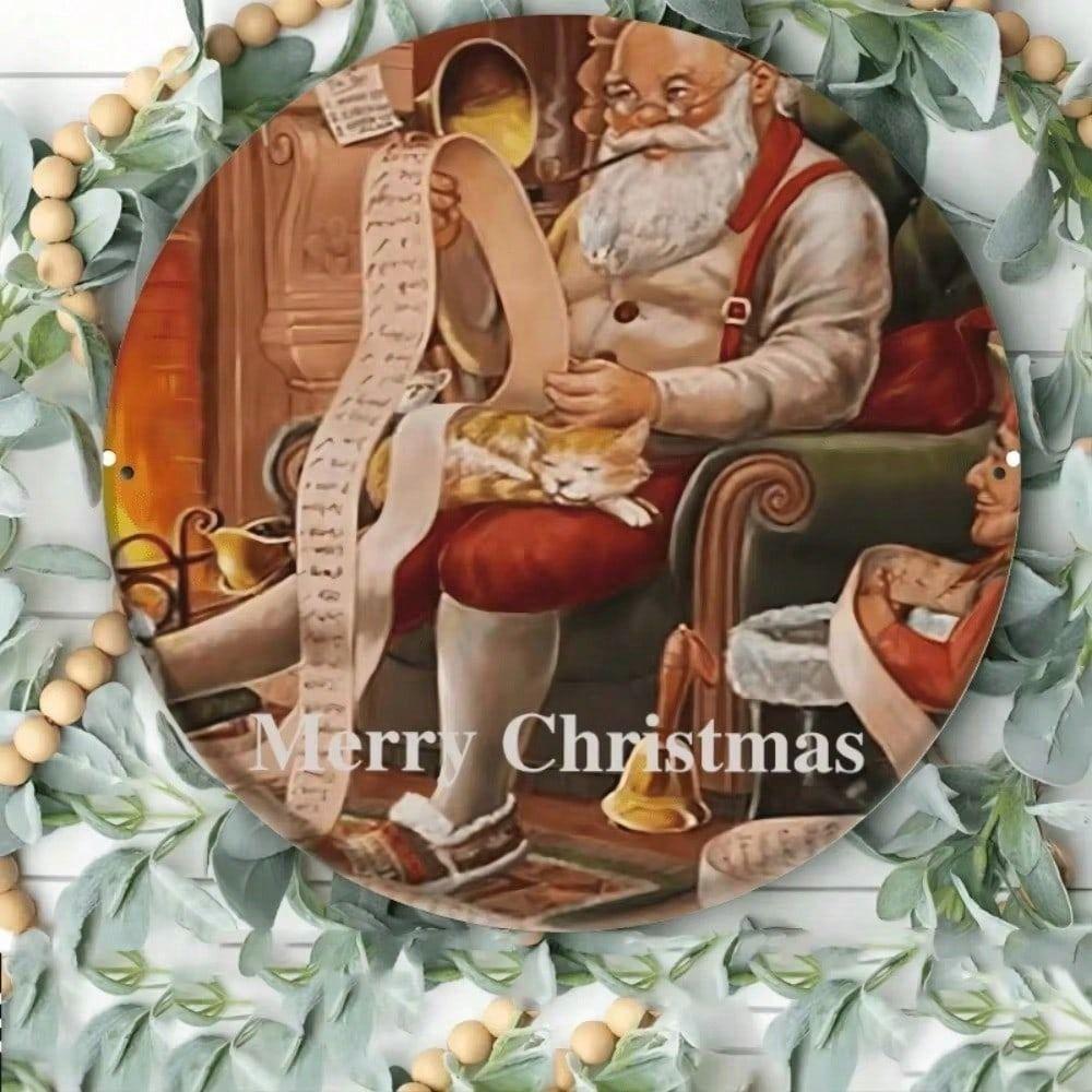 Metal Wall Art Santa Gift List, Iron Decor for Living Room