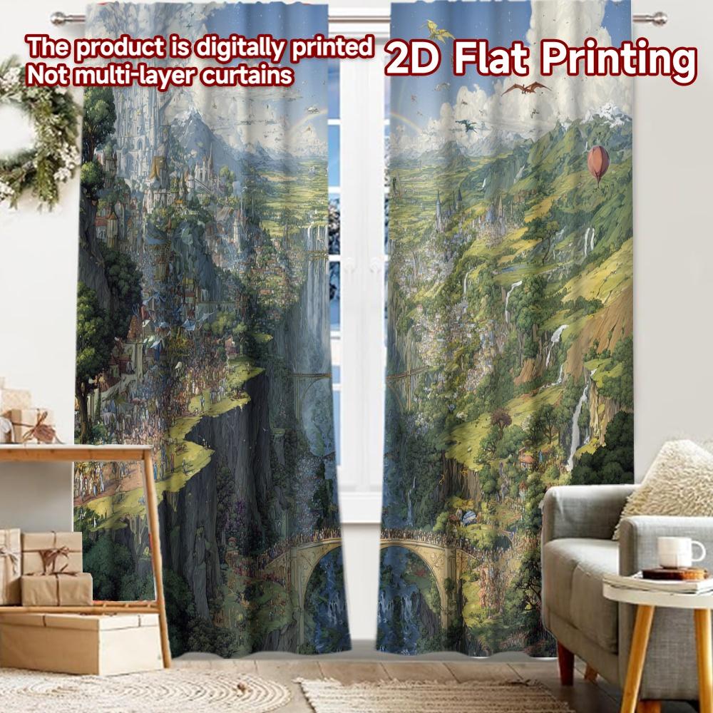 

2pcs 2D FLAT PRINTING Curtains (Without Rod) Mystic Valley Modern Fashionable Curtainments during the Christmas holiday 100*130 Rod Pocket 1pcs