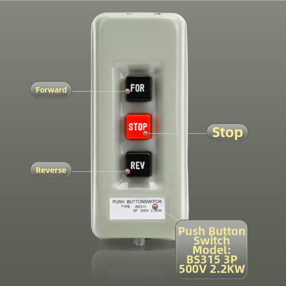 BS-315 Push Button Trigger Switch for Motor Control Panels 3P 500V 2.2KW with Screw Fixing and Three Normally Open Contact Sets