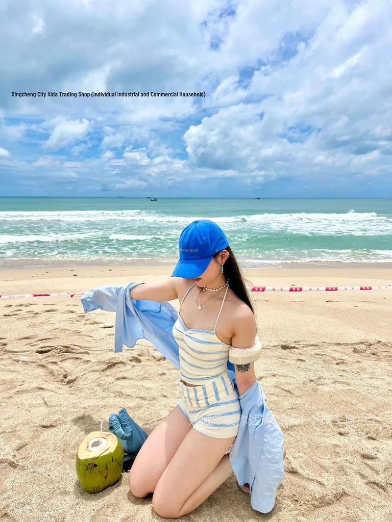 Koreansk Blårandig Halter Bikini - Hög Midja, Sexig Varmvattenkälla Badkläder