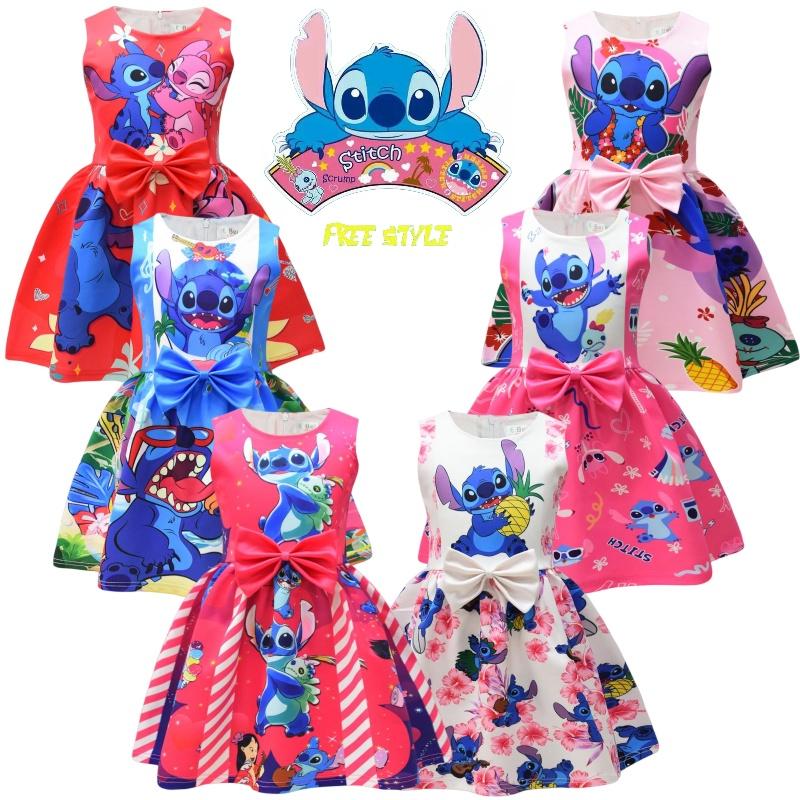 2023 New Arrival Starry Baby Lilo And Stitch Girls Dress, Cartoon Style, A-line Skirt