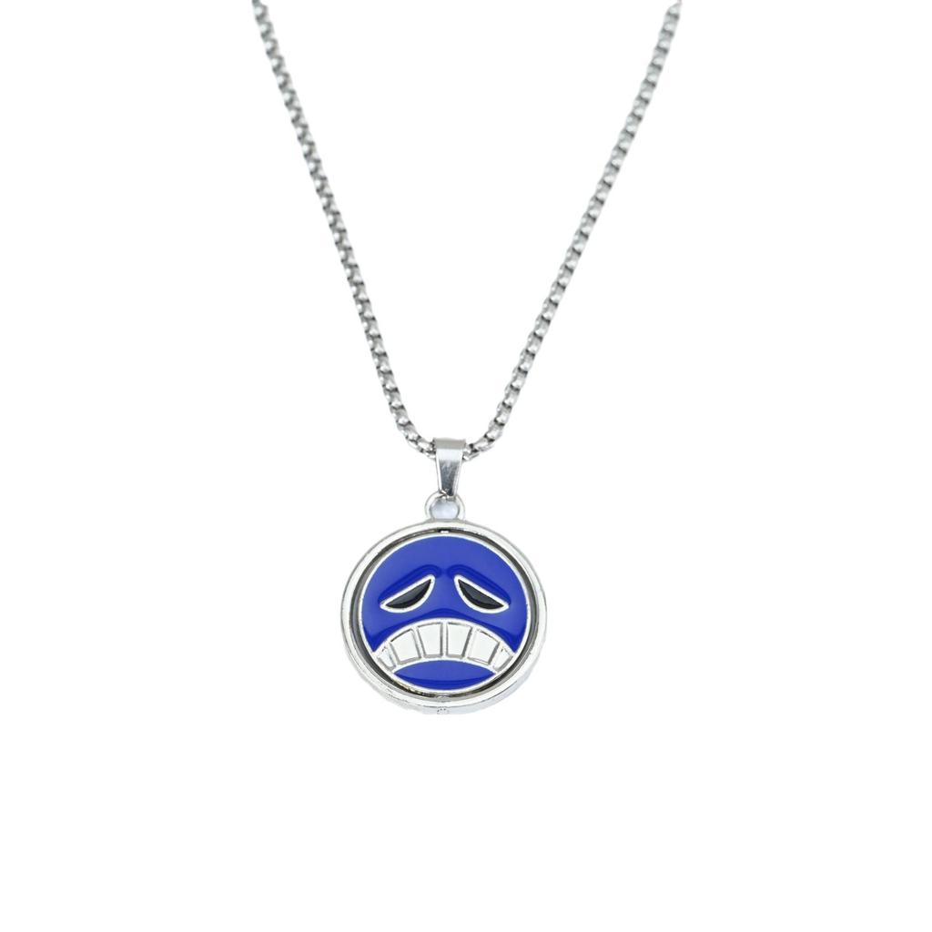 Double-Sided Oil Drip Pendant Necklace 70CM Stainless Steel Chain Round Emoticon Face Charm Pendant Jewelry for Everyday Wear