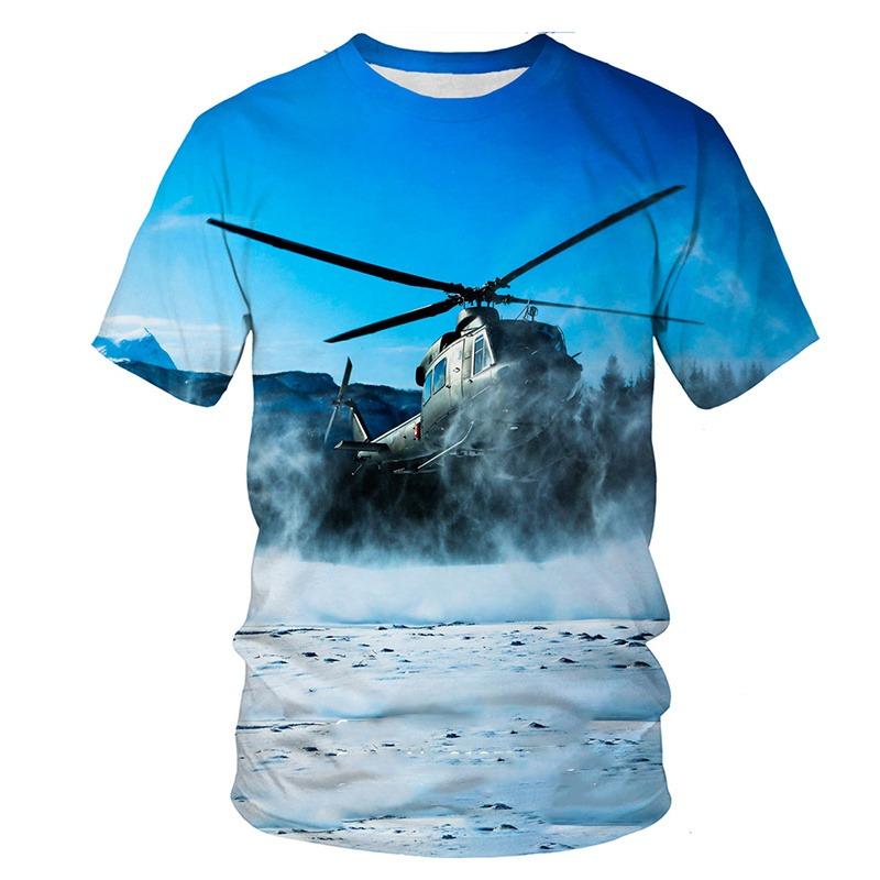 3D Print Helicopter Graphic T-shirt For Men Round Neck Airplane Tee Tops Streetwear Oversized Loose Tshirt Homme Male Clothes