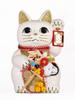 Lucky Cat Maneki Neko Left Paw Raised Ceramic Lucky Cat Maneki Neko Feng Shui Figurine with Offering Box (Large, White) / (Lucky Cat) (fa_L White)