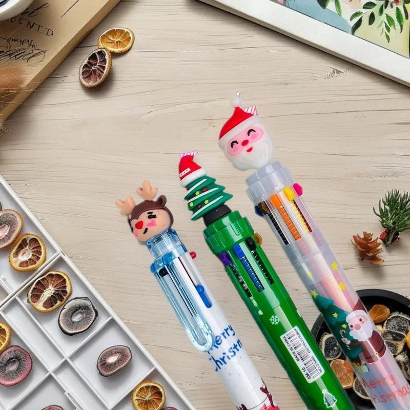 Cartoon Weihnachts-Kugelschreiber Weihnachtsmann Farbiges Handbuch Druckstift, Studenten Weihnachtsgeschenke Schreibwaren Preise