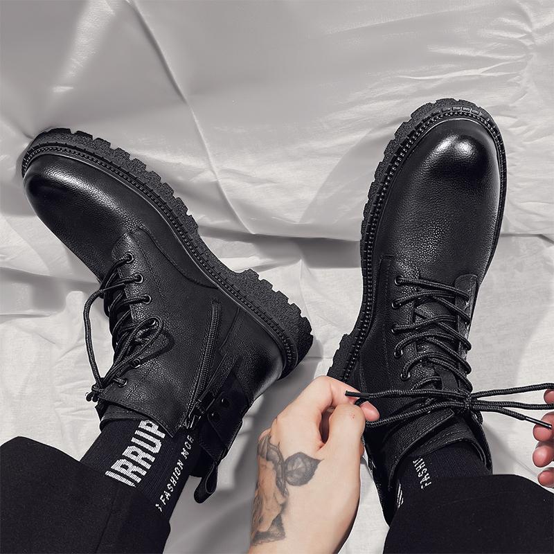 Genuine Leather Trendy Boots For Men High Top Outdoor Tooling Boot High Quality Autumn Winter Casual Shoes Punk Motorcycle Boots