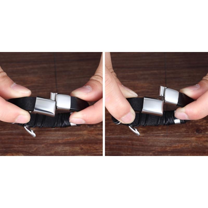 Brățară de frânghie din piele țesută manual pentru bărbați, 21 cm