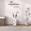 Steel Umbrella Stand With Drip Tray Hooks For Folding Umbrellas And Decorative Design 15.5x15.5x41 Cm White