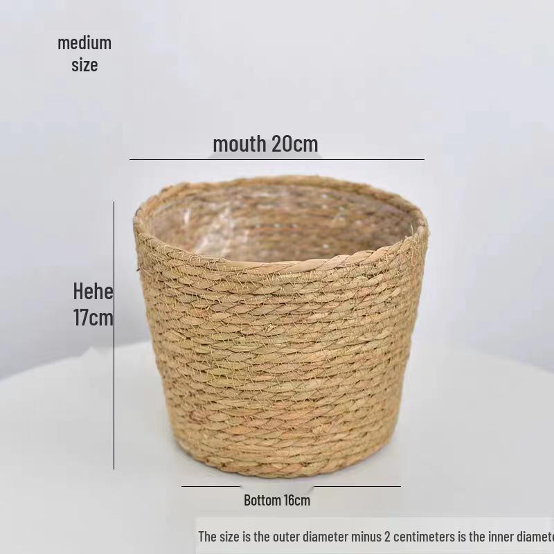 Nordic Rattan Jute Flower Basket - Indoor Tabletop Handmade Decorative Pot