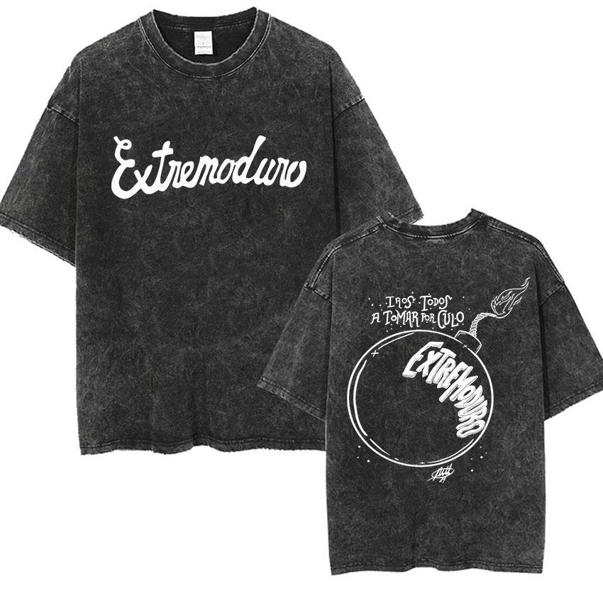 

Vintage Washed Black Oversized TShirt with Retro Rock Band Inspired Text CartoonAlbum Print Urban Streetwear Tee S