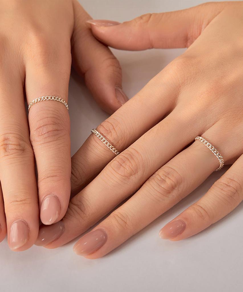 Helene Jewelry 925 Silver Flat Curve Chain Silver Ring (Type A)