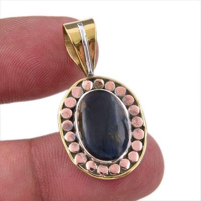 Natural Pietersite Gemstone 925 Solid Sterling Silver TwoTone Pendant 1.25" c2C38
