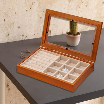 Wooden Jewelry Box Container Countertop with Lid Holder Organizer Storage Case for Necklaces