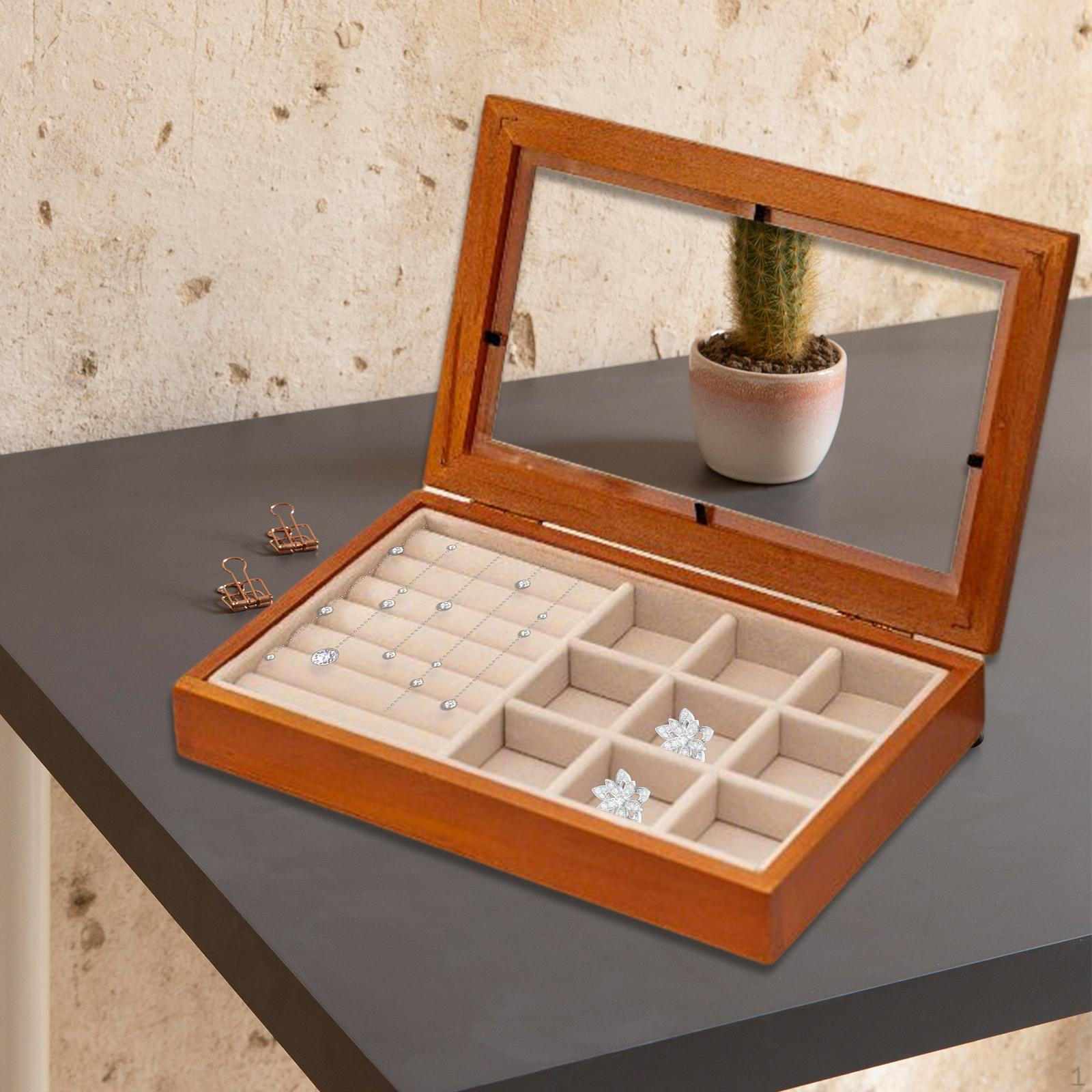 

Wooden Jewelry Box Container Countertop with Lid Holder Organizer Storage Case for Necklaces Style D