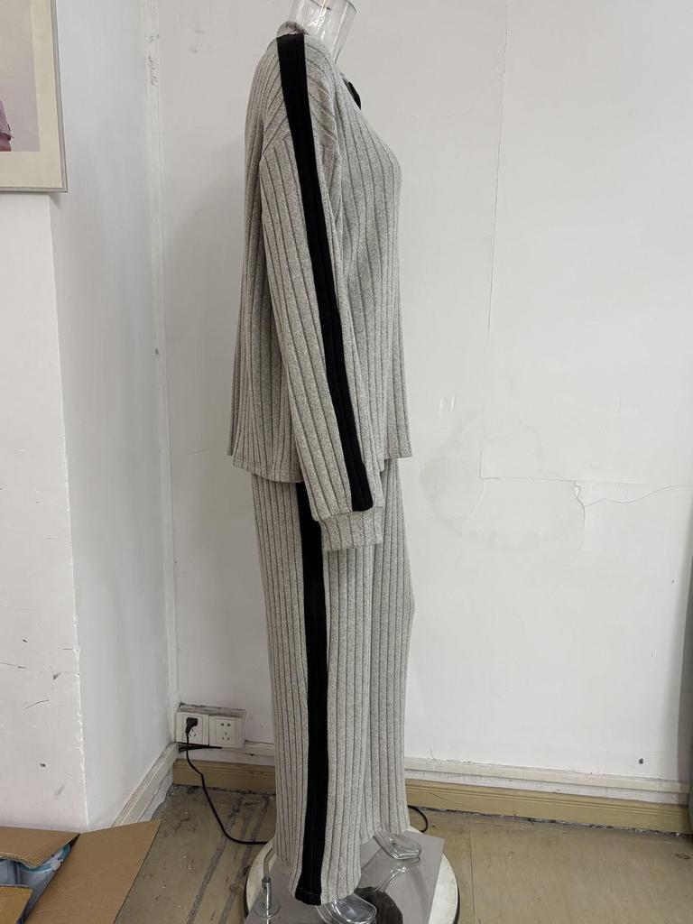 TUME Plus Size Ribbed Hoodie & Wide Leg Pants - Women's Autumn/Winter Casual Fashion Two-Piece Set