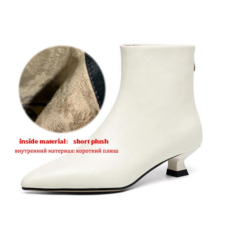 

Krazing Pot Sheepskin Winter Pointed Toe Thin Med Heels Chelsea Fashion Boots Women Zip Women Ankle Boots 42