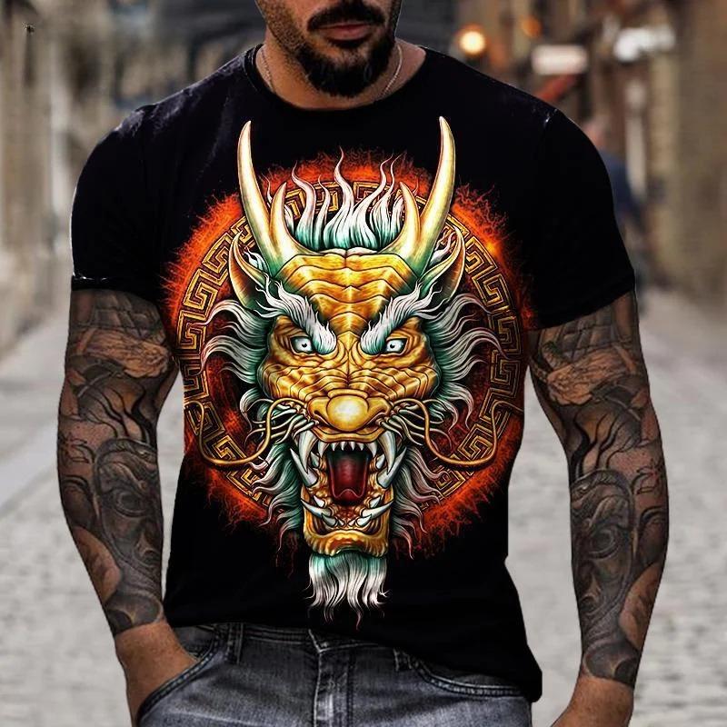 Cool and Personalized Dragon Pattern 3D Digital Printed Men's Round Neck Short Sleeved T-shirt