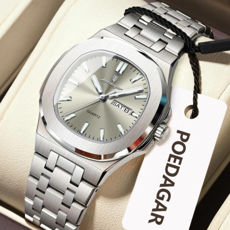 POEDAGAR Square Woman Watch Date Week Waterproof Luminous Ladies Watch Stainless Steel Quartz Fashion Watches Gift