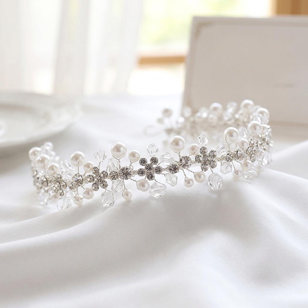 Bridal Hair Band With Rhinestone And Pearl For Wedding Headpiece