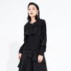 Top neri a maniche lunghe con balze, taglia oversized, da donna, casual, larghi, per primavera e autunno, felpa