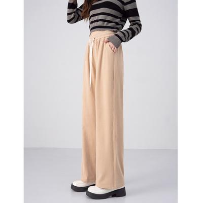 Autumn and Winter New Women's Clothing Loose High Waist Thin Lazy Retro Corduroy Straight Casual Wide Legs Mopping Long Pants