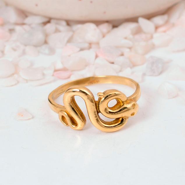 Adjustable Snake Ring Gold Plated | Serpent Brass Boho Wrap Jewelry | Unique Spiritual Gift for Her/Him