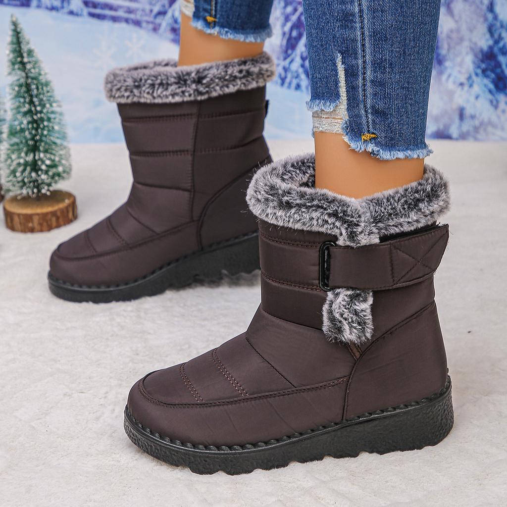 Retro Waterproof Fabric Snow Boots Women 2025 Winter Warm Short Plush Ankle Booties Casual Non Slip Hiking Sneakers Size 43
