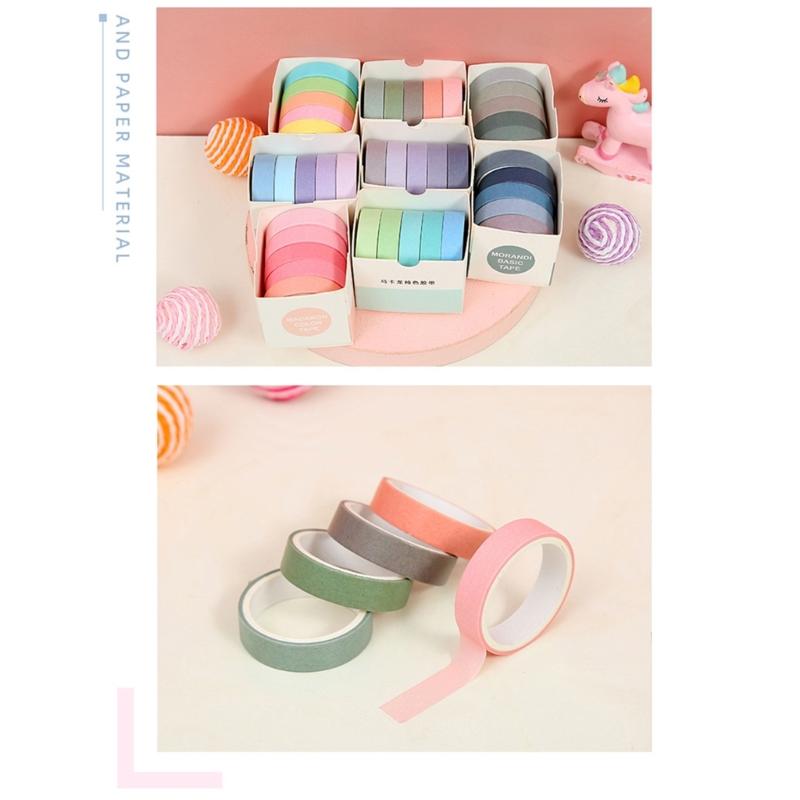 5Rolls 10mmX2M Decorative Tape Aesthetic Paper Tape for Craft Scrapbooking Journal Notebook Photo Album Phone Packaging