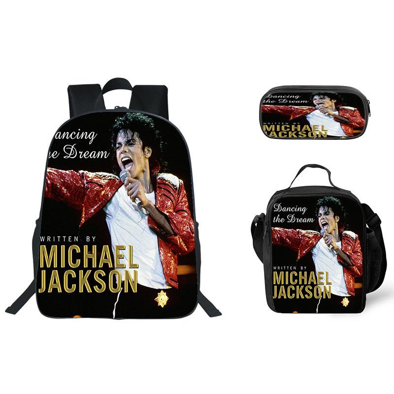 Student Backpack Lunch Bag Pencil Case 3-Piece Set, Waterproof Durable Large Capacity, MJ Pattern, Kids School Bag Set