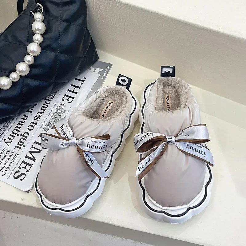 

Fashion Women Winter Warm Slippers Plush Fur Non-Slip Cotton Dual Indoor Fur Outdoor Home Waterproof Slippers Couples Shoes Wholesale22 36-37 бежевый