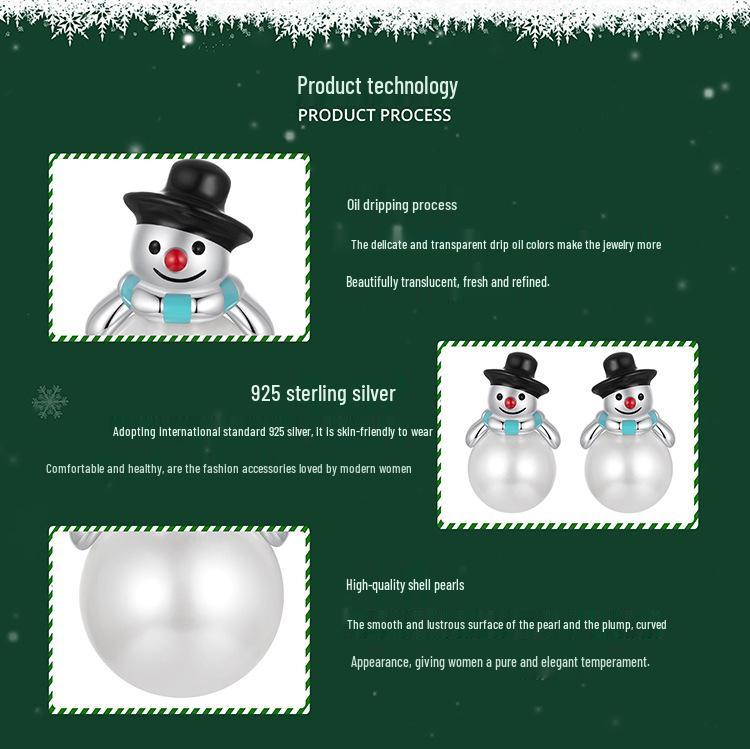 Everlove Perlen Schneemann Ohrstecker: S925 Sterlingsilber, rhodiniert Weihnachtsschmuck für Damen