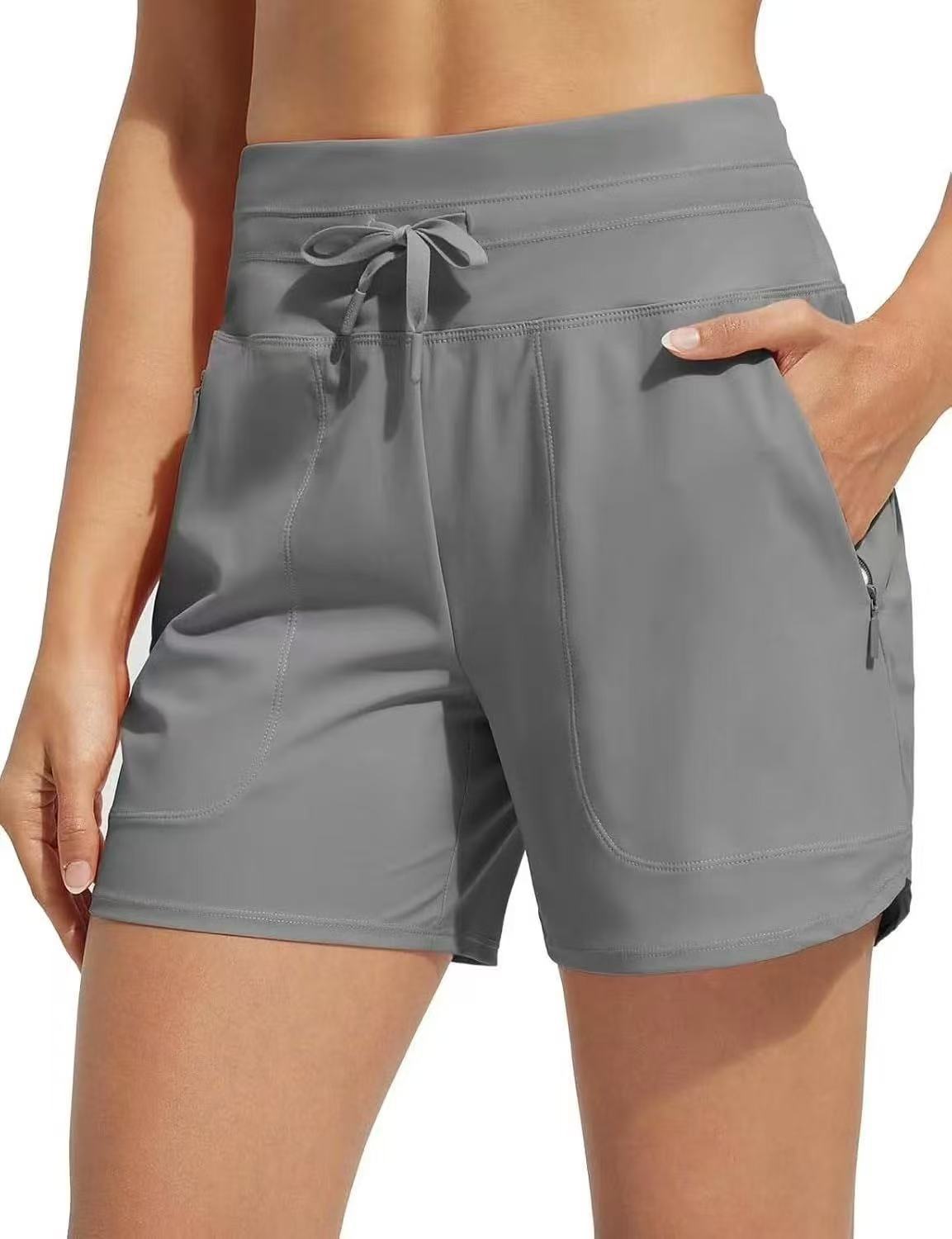 Women S High Waist Loose Casual Sports Yoga Shorts XS серый