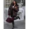 Winter Warm Burgundy Thicken Cotton Jacket Women Elegant Stand Collar Lace Pocket Zipper Coat Fashion Lady High Streetwear