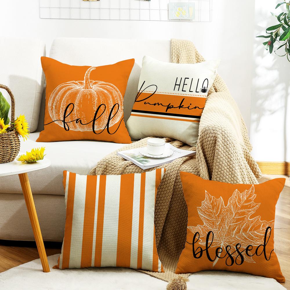 New Warm Color Pillow Case Orange Maple Leaf Pumpkin Element Car Cushion Linen Lumbar Cushion Pillow