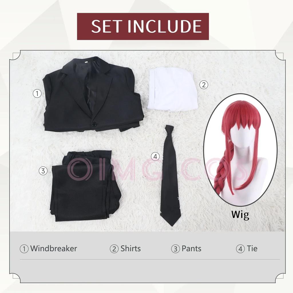 Kettensägenmann Makima Cosplay Kostüm Damen Outfits Hemd Krawatte Kurze Perücke Anime Uniform Halloween