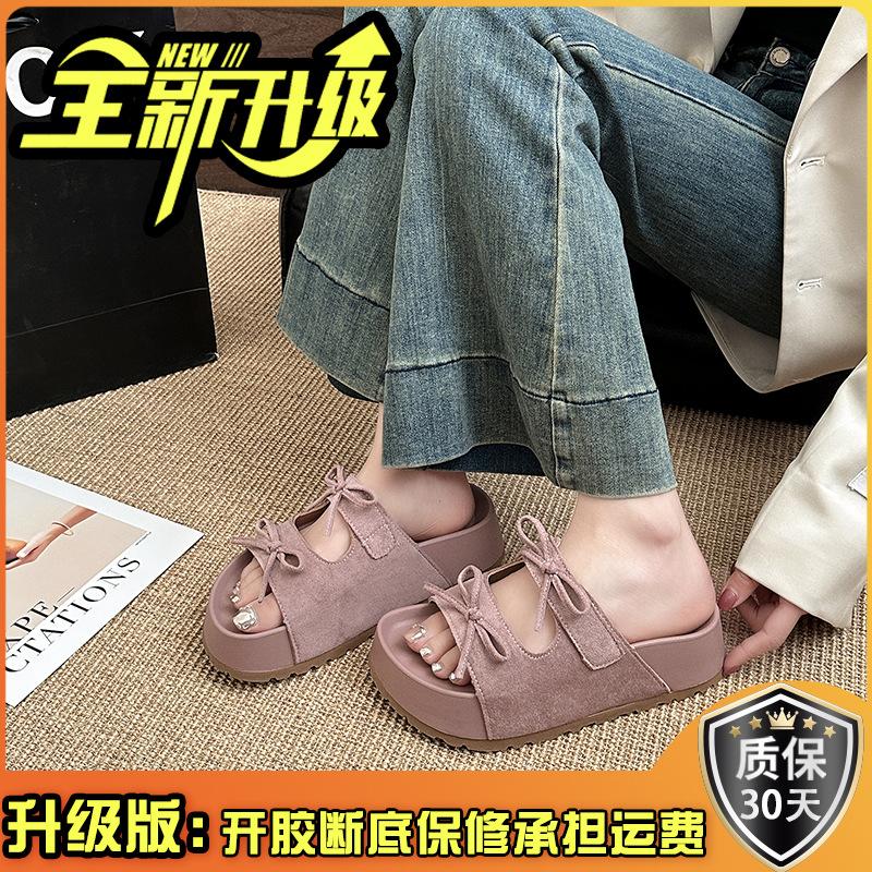 French evening breeze bow baotou one-and-a-half slippers 2025 new versatile soft bottom not tired feet Boken sandals