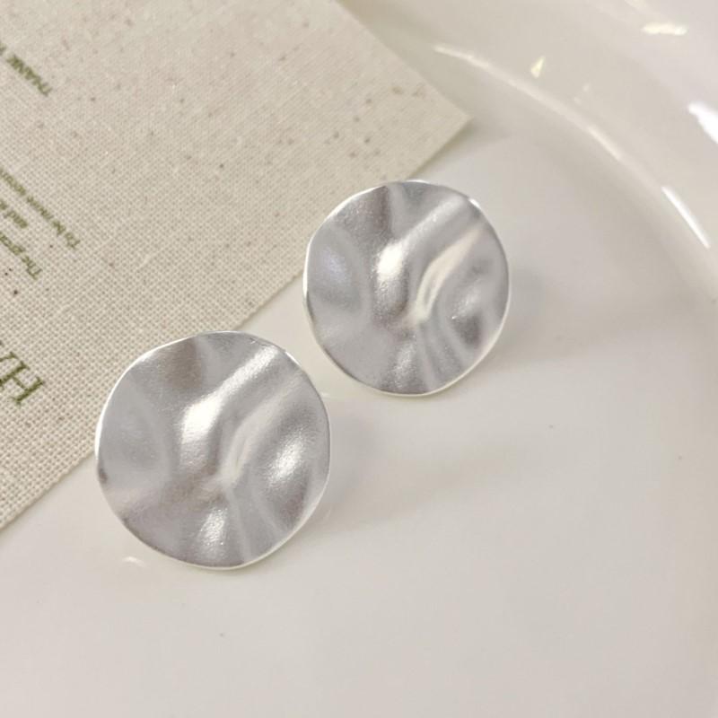 VENTFILLE925 Sterling Silver Studs Earrings For Women Round Matte Minimalist Ins Trend Office Jewelry Party Gift Dropshipping