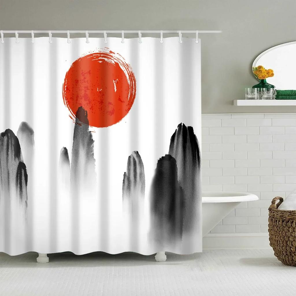 Modern 3D Geometry Shower Curtains Set Red Orange Grey Yellow Lattice Fabric Bathroom Accessories Black and Gray Bath Curtains