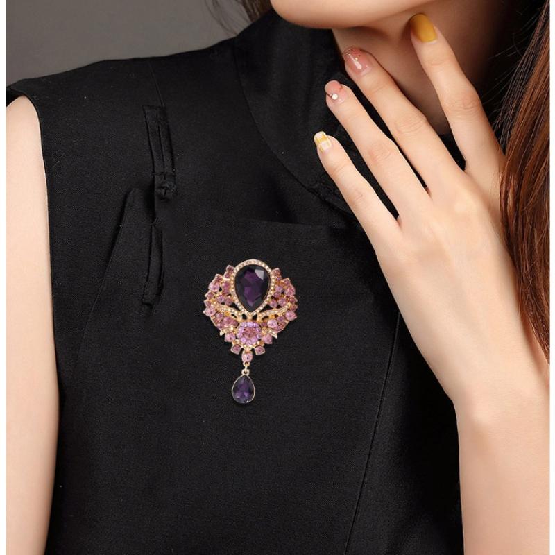 1Pcs Wedding Bridal Bouquet Clear Crystal Rhinestone Teardrop Dangle Brooch Pin Hot Women Men Brooch Clothing Accessories