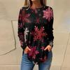 Tee Shirts For Women Casual Round Neck Long Sleeve Shirts Christmas Printing Top Pullover