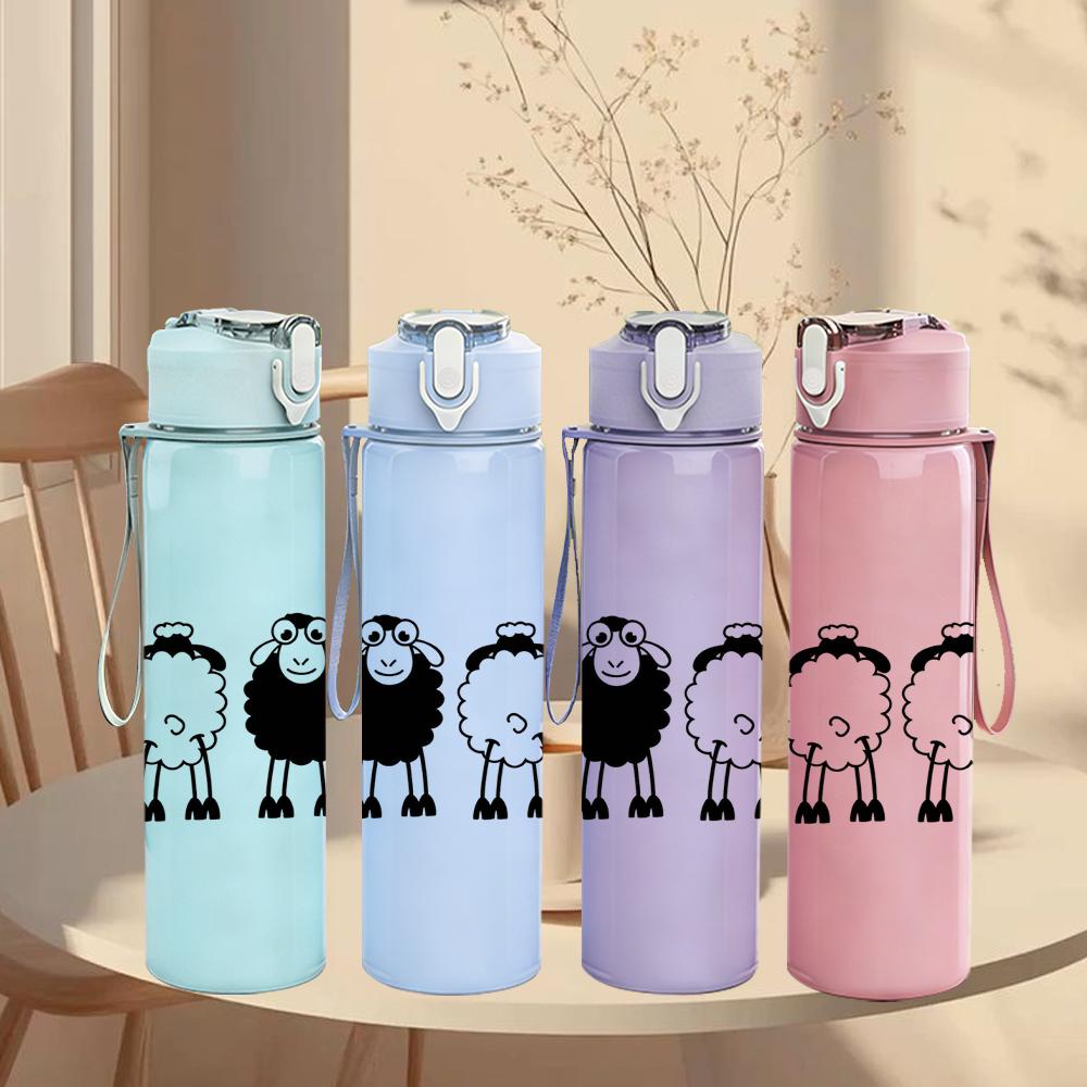1PC Simple Line Sheep Group Graphic,750ml Color Plastic Sports Water Bottle,Leakproof Flip Straw Lid,Suitable for Sports Office Home Use